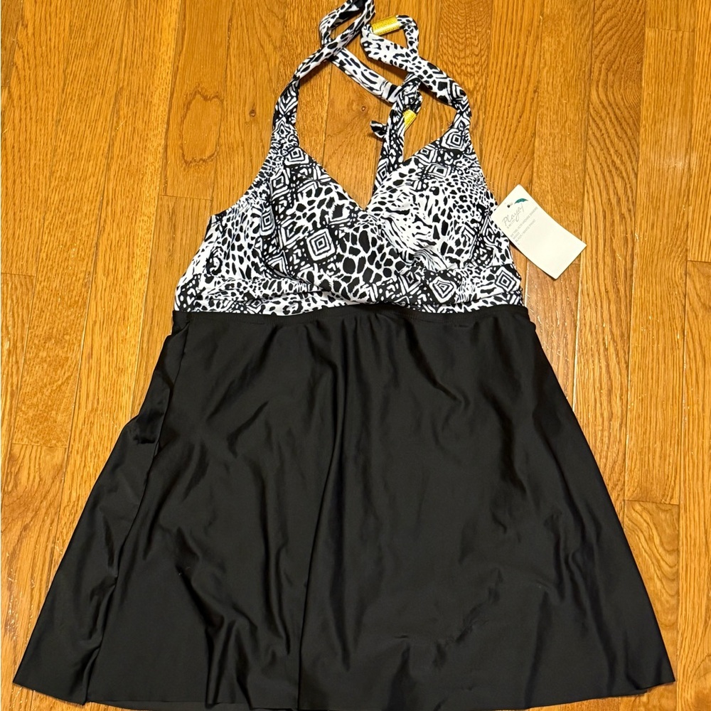 Playa Swim Womens L Halter Swim Dress Black and White Women’s NWT